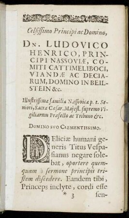 Celsissimo Principi ac Domino, Dn. Ludovico Henrico, Principi Nassoviæ [...]