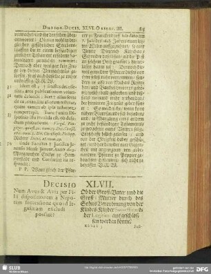 Decisio XLVII. Num Avus & Avia per Filii dispositionem a Nepotum successione quoad legitimam excludi possint?