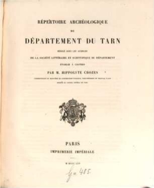 Répertoire archéologique de la France, [4]. Répertoire archéologique du département du Tarn