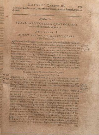 Quaestio III. Vtrvm Aristoteles Qavatvor Primas qualitates recte definierit.