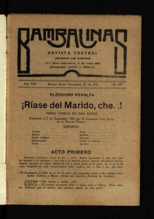 ¡Ríase del marido, Ché...! : pieza cómica en dos actos