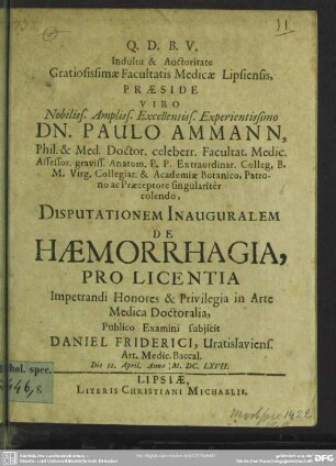 ... Disputationem Inauguralem De haemorrhagia