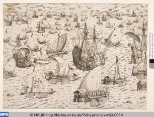 Beschießung einer Seestadt durch eine Flotte, linker Teil