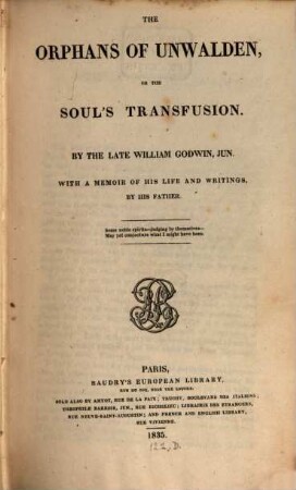 The orphans of Unwalden, or the soul's transfusion
