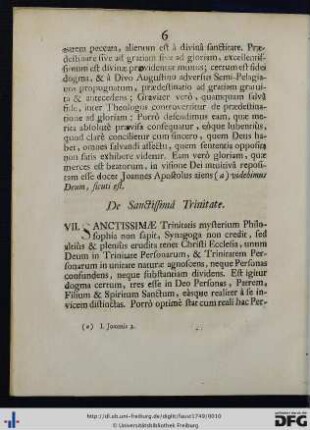De Sanctissimâ Trinitate.