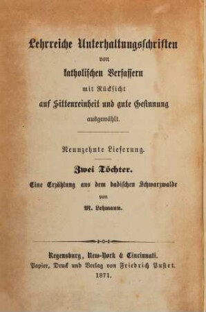 Zwei Töchter : eine Erzählung aus dem badischen Schwarzwalde