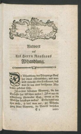 Antwort auf des Herrn Rousseaus Abhandlung.