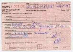 Bescheinigung über die Bestellung eines PKW "Lada" - Personenkonvolut