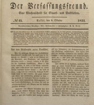 № 45. Cassel, den 5. Oktober 1831.