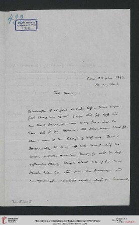 Briefwechsel Theodor Mommsen und Marie Mommsen geb. Reimer: Brief von Theodor Mommsen an Marie Mommsen
