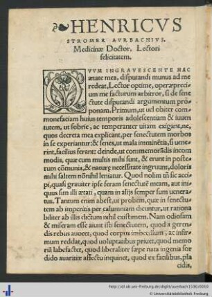 Henricus Stromer Auerbachius, Medicinae Doctor. Lectori felicitatem.
