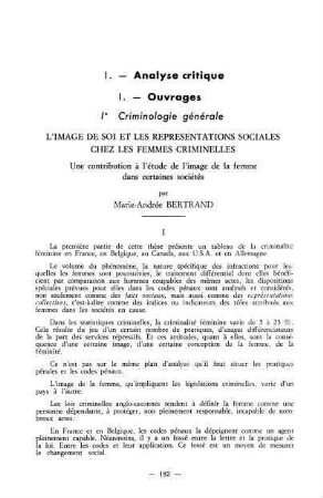 183-185, L'image de soi et les représentations sociales chez les femmes criminelles, par Marie-Andrée Bertrand