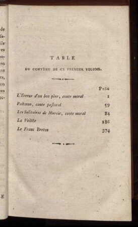 Table du contenu de ce premier volume