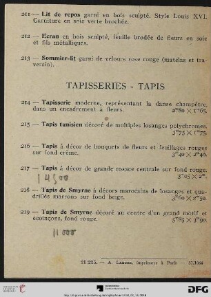 Tapisseries – Tapis (Nr. 214-219)