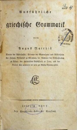 Ausführliche griechische Grammatik