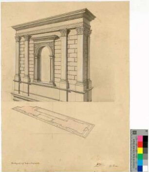 Fassadenausschnitt mit Rundbogenfenster und korinthischen Pilastern