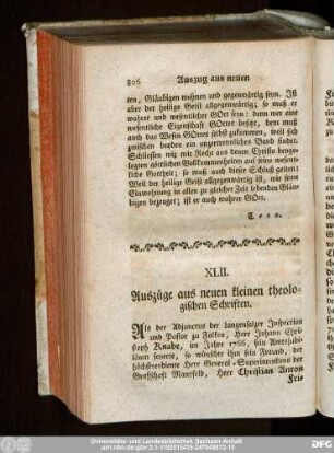 XLII. Auszüge aus neuen kleinen theologischen Schriften.