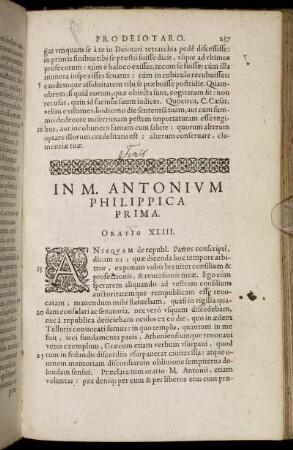 In M. Antonium Philippica Prima. Oratio XLIII.