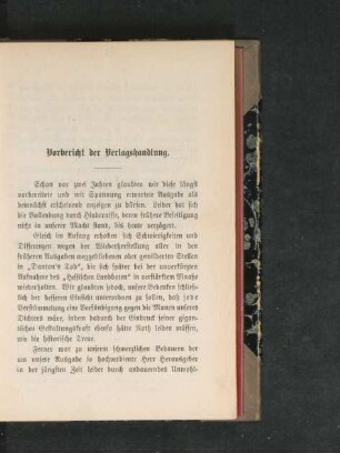 Vorbericht der Verlagshandlung.