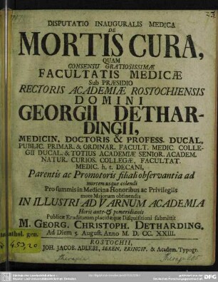 Disputatio Inauguralis Medica De Mortis Cura