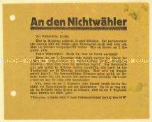 Aufruf der KPD an Nichtwähler zur Reichstagswahl am 7. Dezember 1924