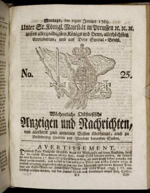 No. 25. Montags, den 19ten Junius 1769.