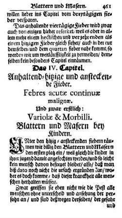 Das IV. Capitel. Anhaltend-hitzige und ansteckende Fieber. Febres acutæ continuæ malignæ. [...]