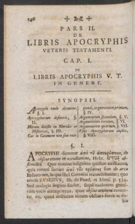 Pars II. De Libris Apocryphis Veteris Testamenti