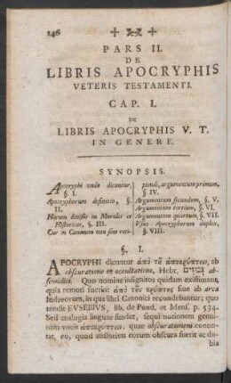 Pars II. De Libris Apocryphis Veteris Testamenti