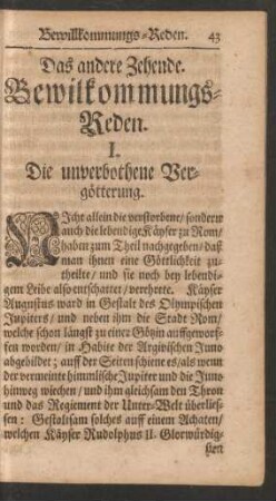 Das andere Zehende. Bewilkommungs-Reden.