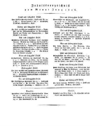 Inhaltsverzeichniß vom Monat Juni 1806