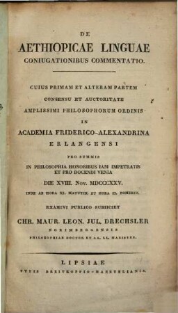 De Aethiopicae linguae coniugationibus commentatio : cuius primam et alteram partem ...