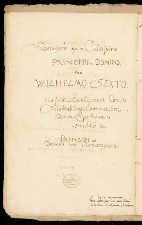 [Dediktion für Landgraf Wilhelm VI. von Hessen-Kassel]