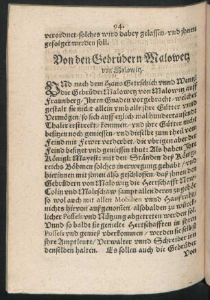 Von den Gebrüdern Malowetz von Malowitz.