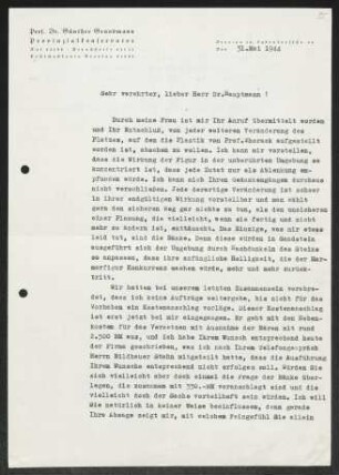 Brief von Günther Grundmann an Gerhart Hauptmann