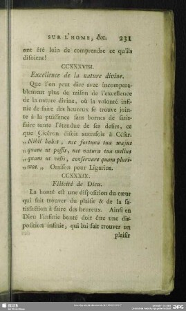 CCXXXVIII. Excellence de la nature divine