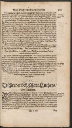 XXV. Tischreden D. Mart. Luthers/ Von Zauberey.