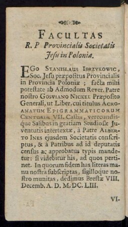 Facultas R. P Provincialis Societatis Jesu in Polonia.