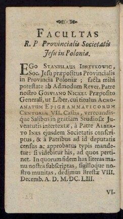 Facultas R. P Provincialis Societatis Jesu in Polonia.