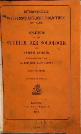 Einleitung in das Studium der Sociologie, 2