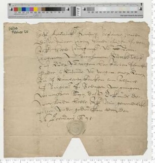 Frederick Rentorp bescheinigt Lutke Tobing den Empfang einer Rente von 5 Mark von wegen eines Lehns am Brigitten Altare zu St. Lamberti. Eigenhändig.