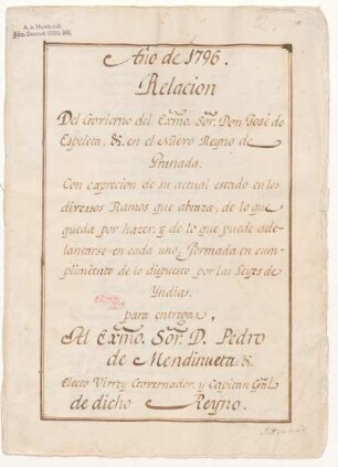 "Año de 1796. Relacion"