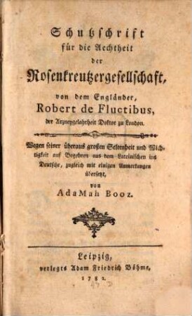 Schutzschrift für die Ächtheit der Rosenkreutzergesellschaft
