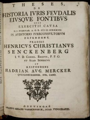 Theses, De Historia Iuris Feudalis Eiusque Fontibus