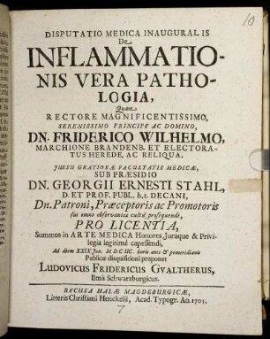 Disputatio Medica Inauguralis De Inflammationis Vera Pathologia