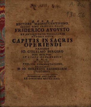 Ex Antiqvitatis Virgilianae Memoria Ritvm Capitis In Sacris Operiendi