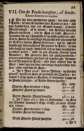 VII. Om de Pools-hooghte, of Aerdrt-Kloots breedte te vinden