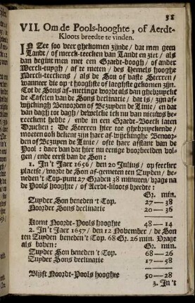 VII. Om de Pools-hooghte, of Aerdrt-Kloots breedte te vinden