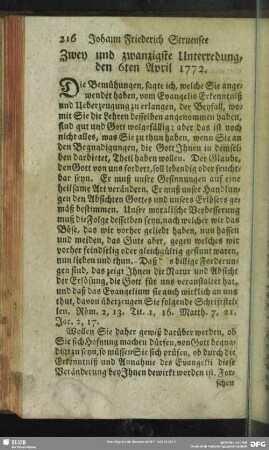 Zwey und zwanzigste Unterredung, den 6ten April 1772