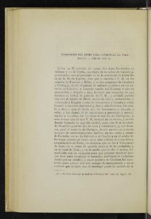 Proposición del mismo para conquistar la Talamanca. - Año de 1651 (1).